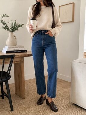 Everlane The Way High Straight Leg Jeans Women 29 Vintage Indigo Organic Cotton
